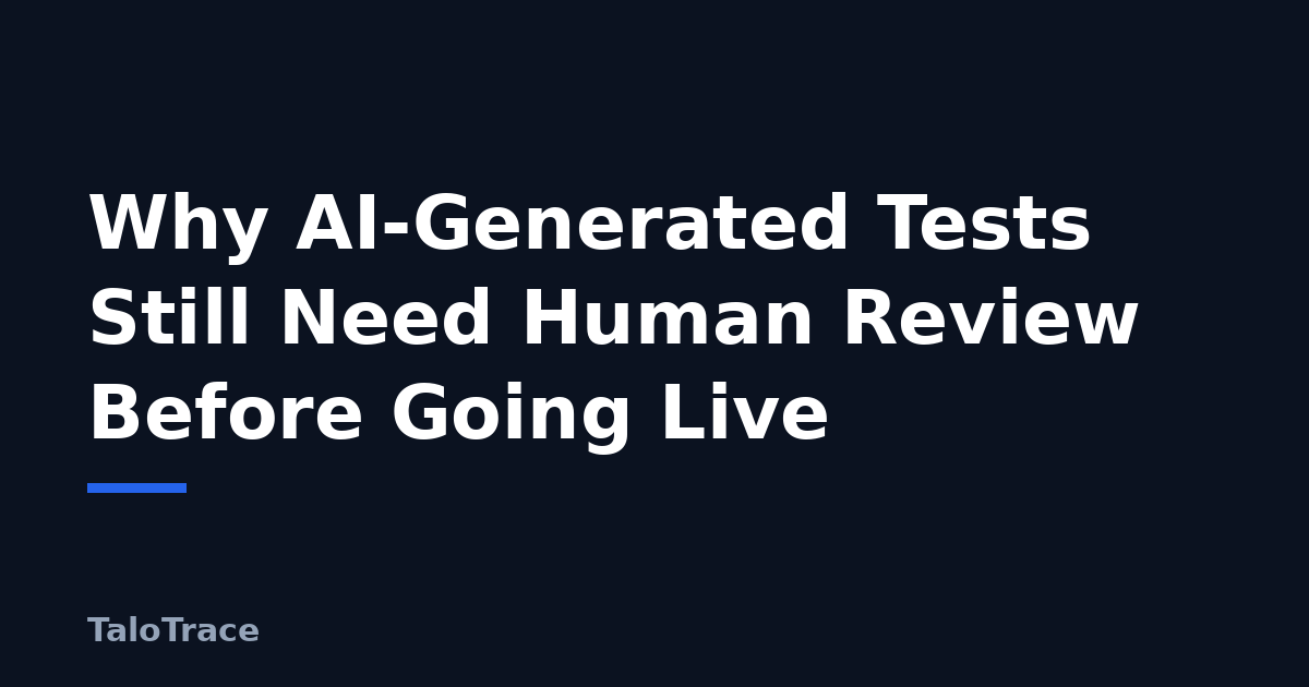 A split illustration showing an AI generating a test on one side and a reviewer checking its recorded result on the other.