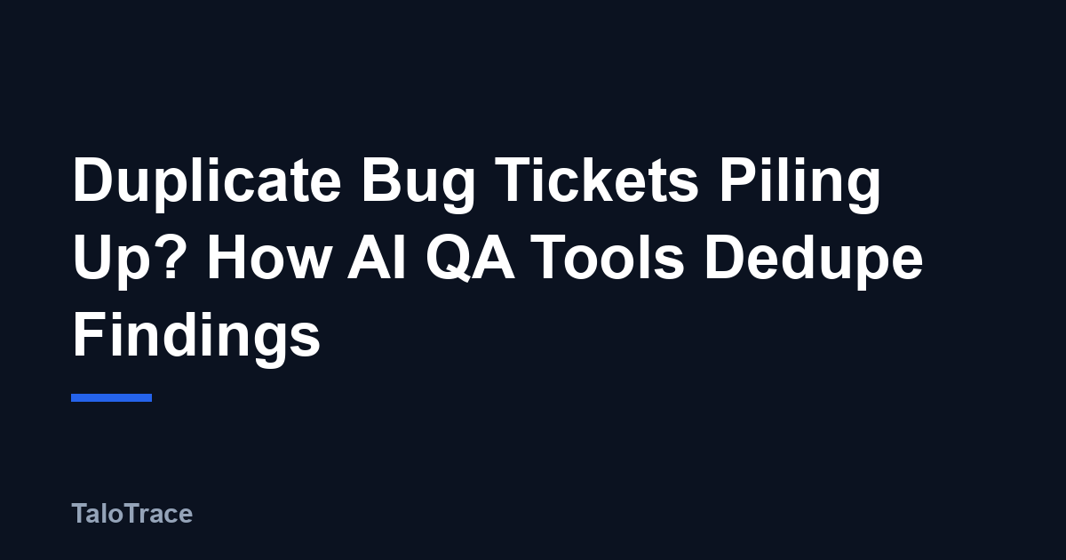 Illustration of duplicate bug ticket cards on a QA dashboard merging into a single ticket icon.