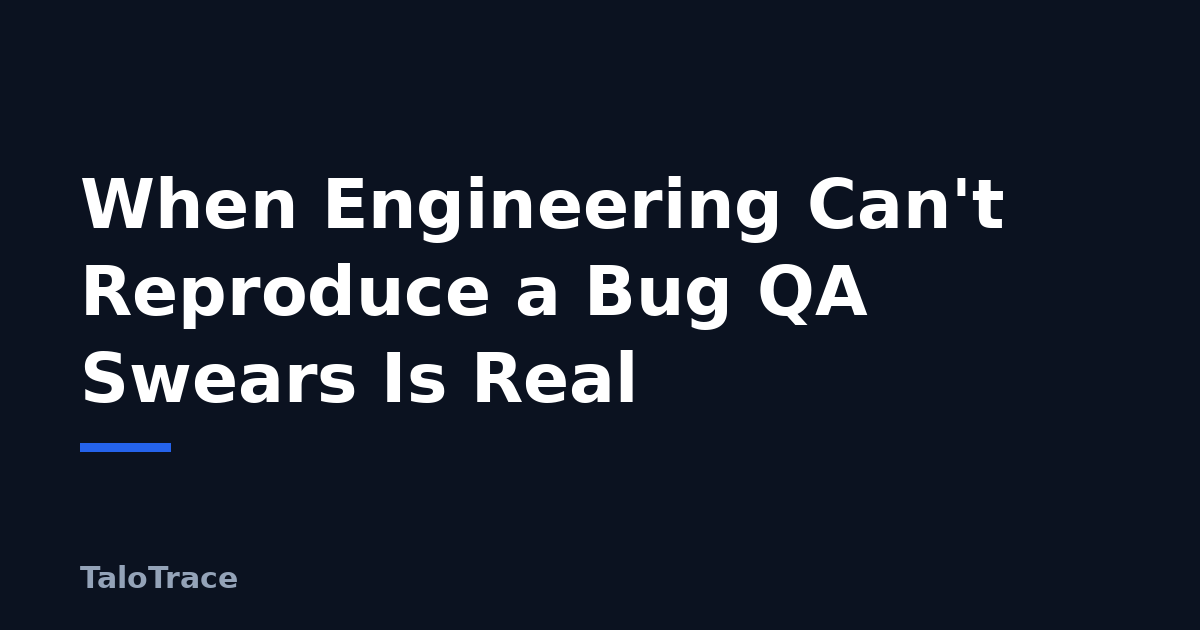 A QA tester and a software engineer looking at two different screens, one showing a failing app and the other showing no error, illustrating a bug reproduction standoff.