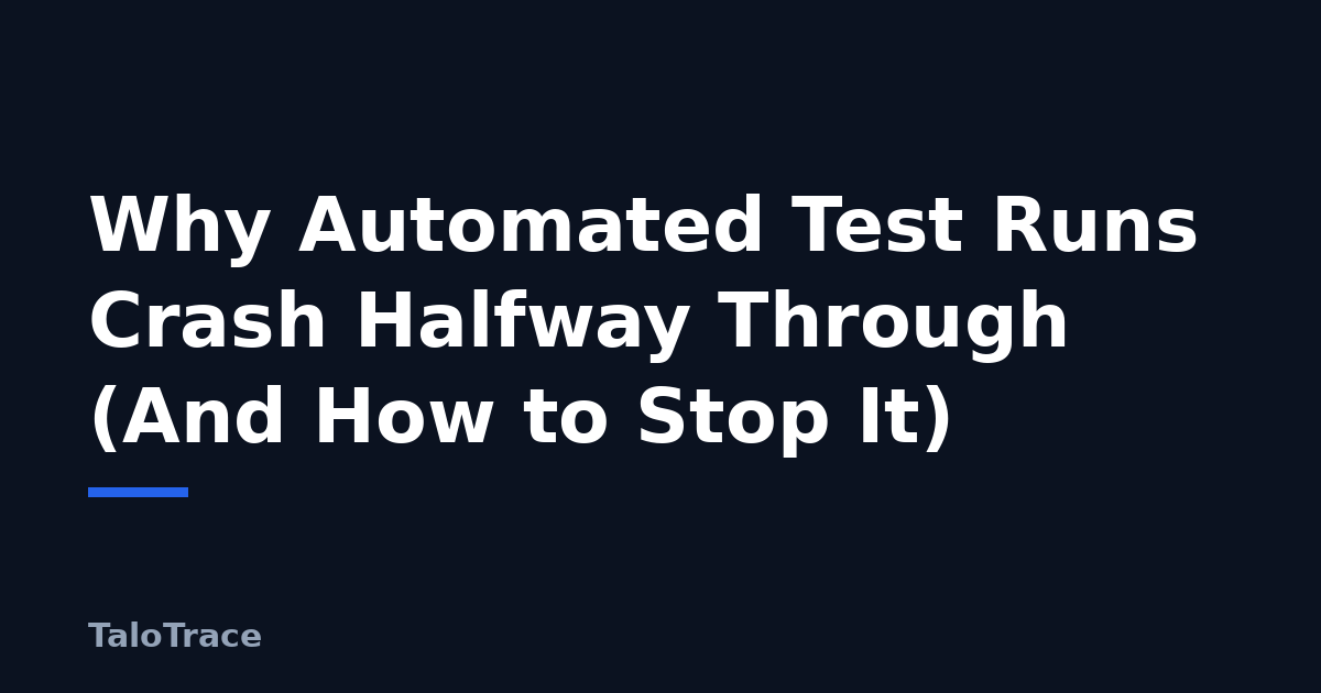 A test run progress bar breaking apart partway through execution, illustrating an automated test suite that crashed mid run.